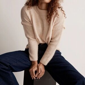 Madewell Cable Havener Pullover Sweater Heather Powder Alpaca‎ Wool Blend XL